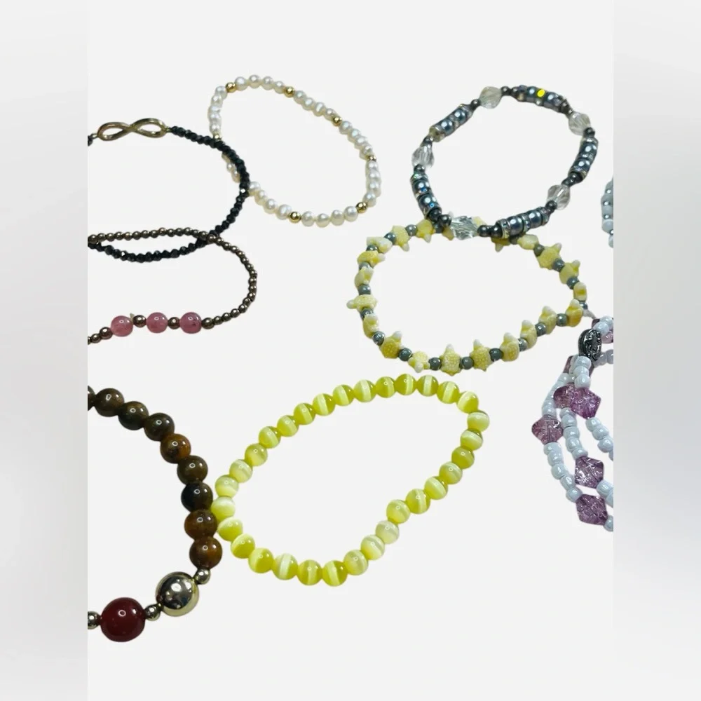 Lot of ten stretchy bracelet bangles included beaded wrap bracelets